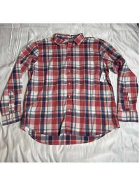 Men's Old Navy Plaid Casual Button Down Shirt XL Red Blue